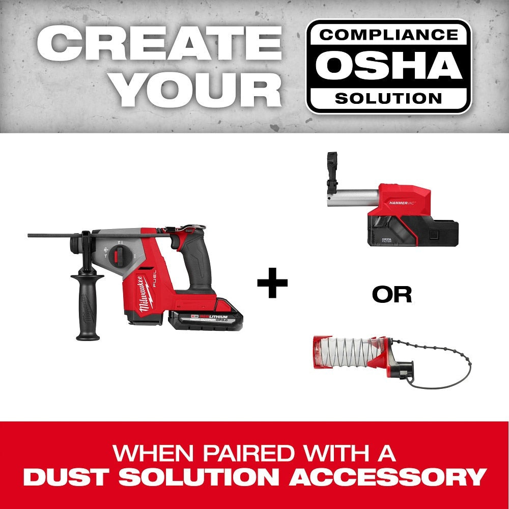 Milwaukee 2908-22DE M18 FUEL 5/8" SDS Plus Rotary Hammer w/ Dust Extractor Kit - 9