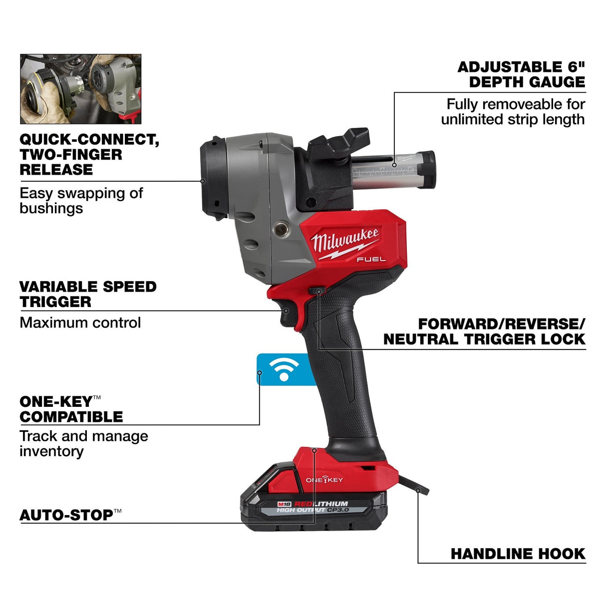 Milwaukee 2937-21 M18 FUEL Covered Conductor Cable Stripper Kit w/ Adjustable Bushings - 9