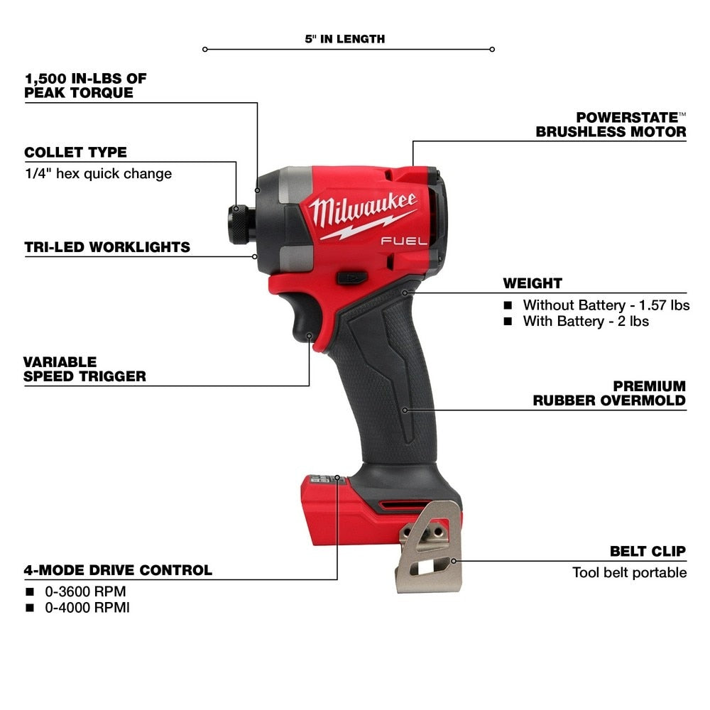 Milwaukee 2953-80 M18 FUEL 1/4" Hex Impact Driver Bare Tool (Reconditioned) - 5