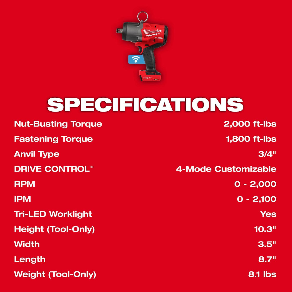 Milwaukee 2964-20 M18 FUEL 3/4" High Torque Impact Wrench with ONE-KEY Bare Tool - 10
