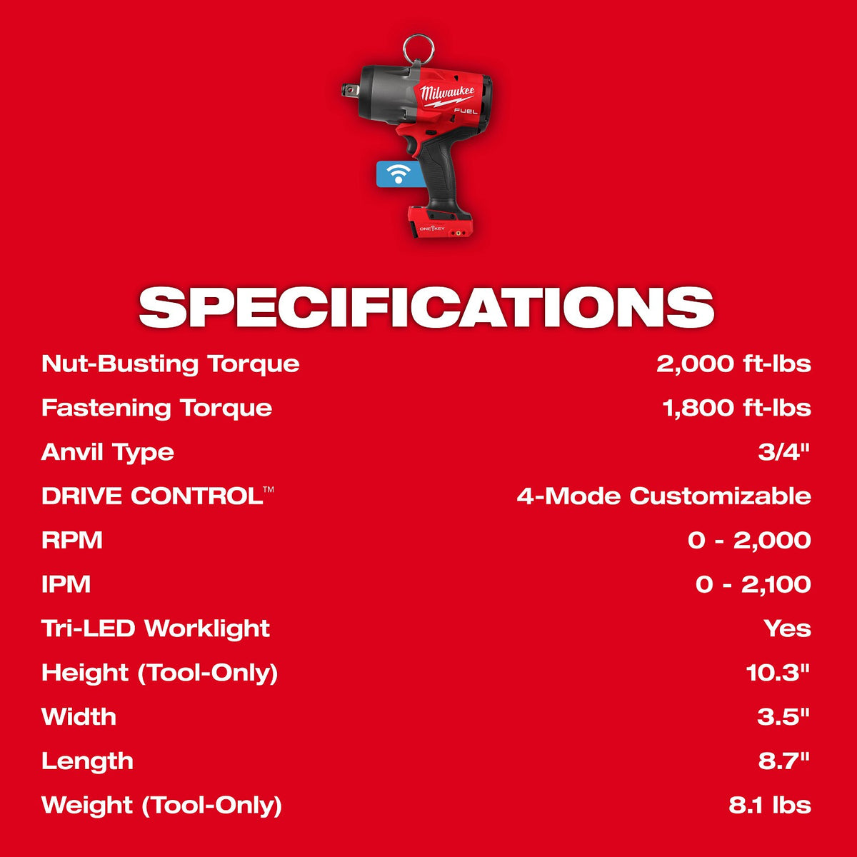Milwaukee 2964-20 M18 FUEL 3/4" High Torque Impact Wrench with ONE-KEY Bare Tool - 10