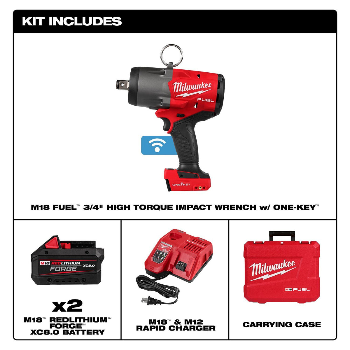 Milwaukee 2964-22 M18 FUEL 3/4" High Torque Impact Wrench Kit with ONE-KEY (2 Batteries) - 3