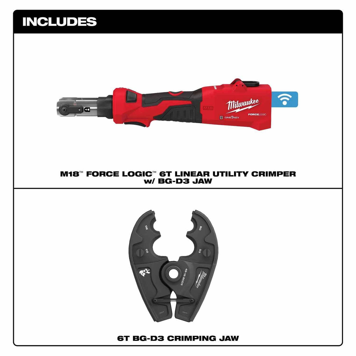 Milwaukee 2978-20BG M18 FORCE LOGIC 6T Linear Utility Crimper w/ BG-D3 Jaw - 2