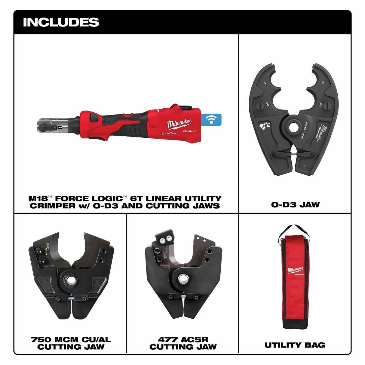 Milwaukee 2978-OCUT M18 FORCE LOGIC 6T Linear Utility Crimper w/ O-D3 Jaw & Cutting Jaws - 2