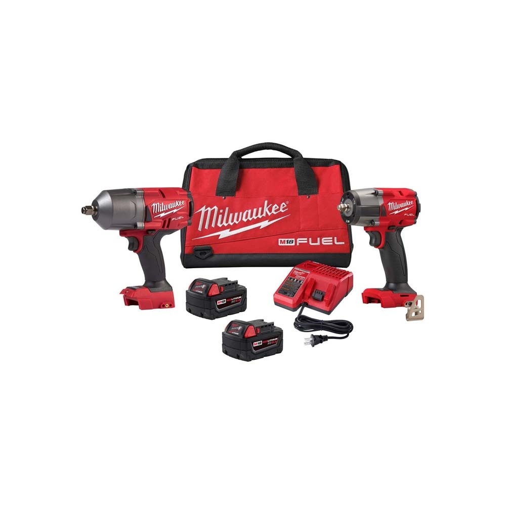 Milwaukee 2988-22 M18 FUEL 1/2 in. and 3/8 in. Impact Wrench Combo Kit with Batteries and Charger (2 Pack)