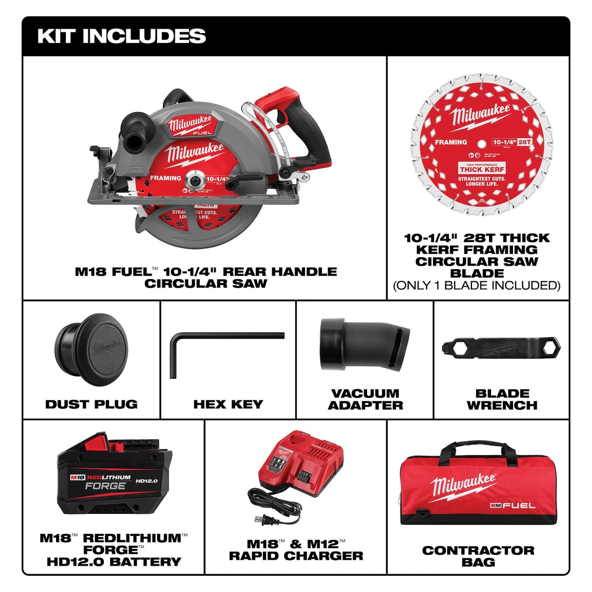 Milwaukee 3026-21HD M18 FUEL 10-1-4" Rear Handle Circular Saw Kit with Rapid Charger (12.0Ah Battery) - 3