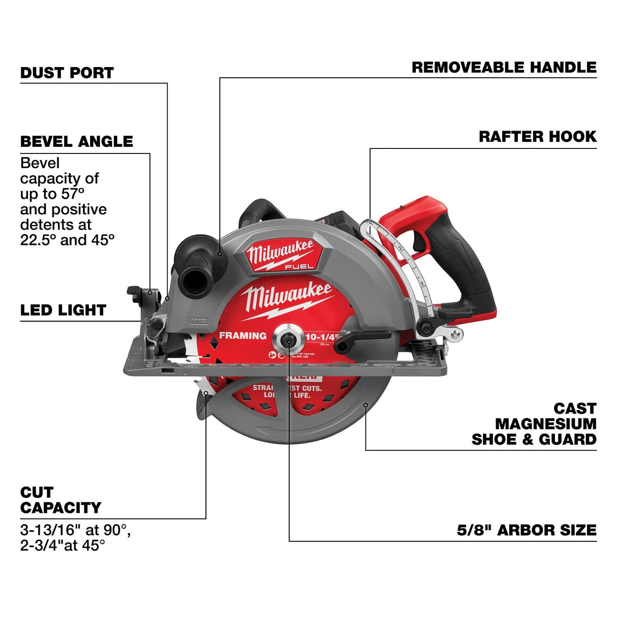 Milwaukee 3026-21HD M18 FUEL 10-1-4" Rear Handle Circular Saw Kit with Rapid Charger (12.0Ah Battery) - 10