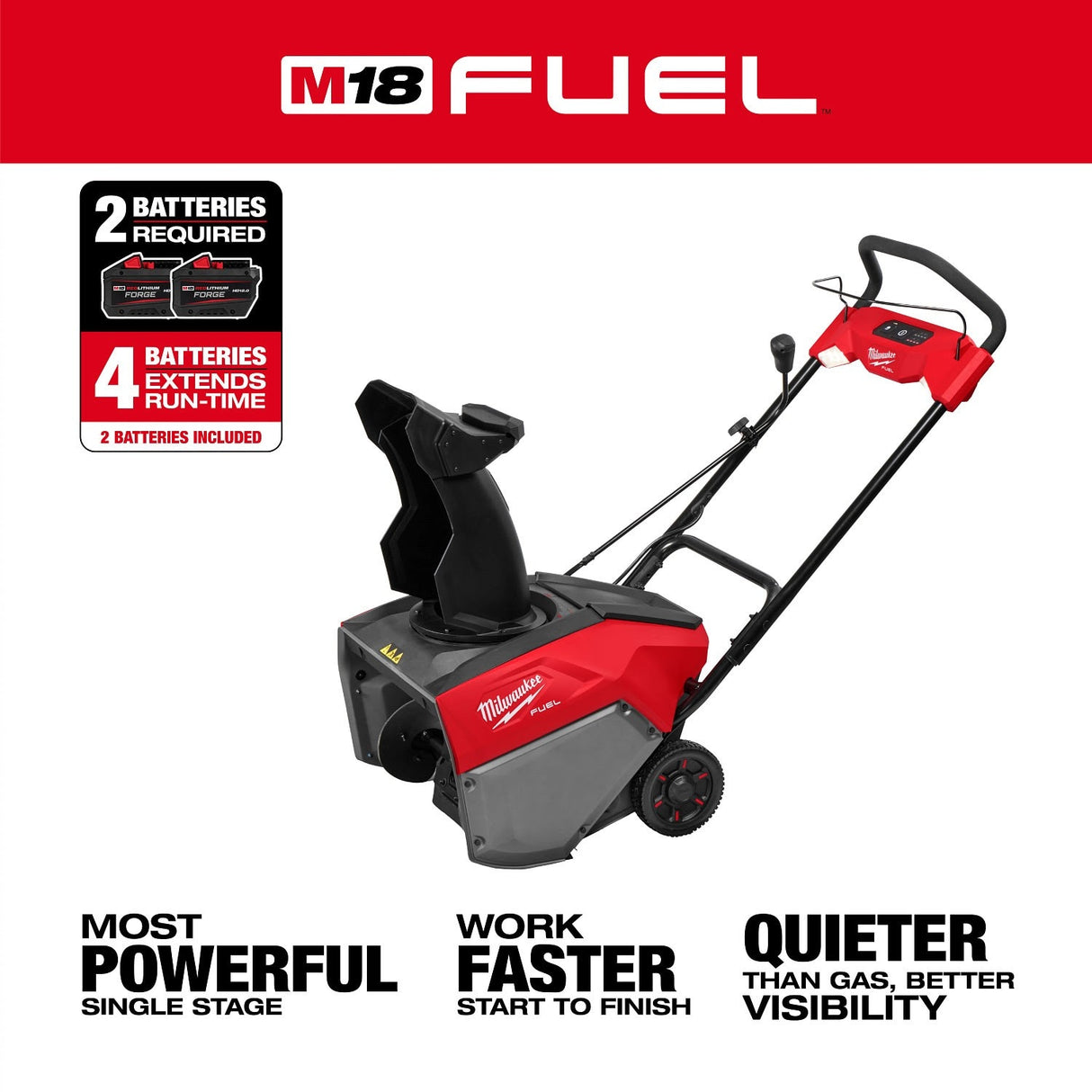 Milwaukee 3036-22HD M18 FUEL 21" Auger Propelled Dual Battery Single Stage Snow Blower Kit - 2