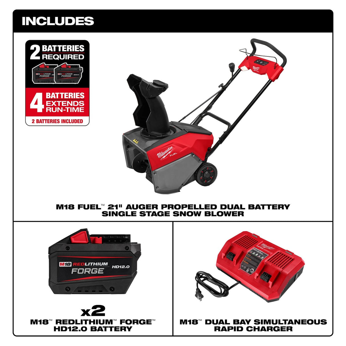 Milwaukee 3036-22HD M18 FUEL 21" Auger Propelled Dual Battery Single Stage Snow Blower Kit - 5