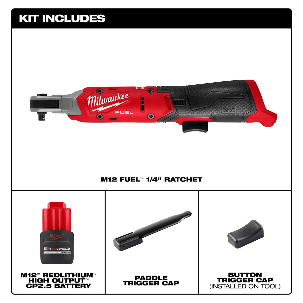 Milwaukee 3052-21 M12 FUEL 1/4 Inch Ratchet Kit with 550 RPM and 45 ft-lbs Max Torque (1 Battery) - 4