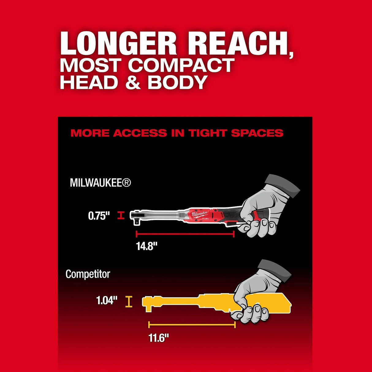 Milwaukee 3055-20 M12 FUEL Half" Extended Reach Cordless Ratchet (Tool Only) - 5
