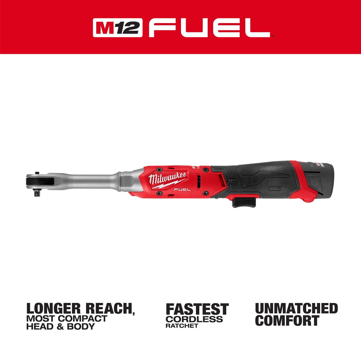 Milwaukee 3058-21 M12 FUEL 1/4" Extended Reach Ratchet Kit with 2.5Ah Battery and Charger - 2
