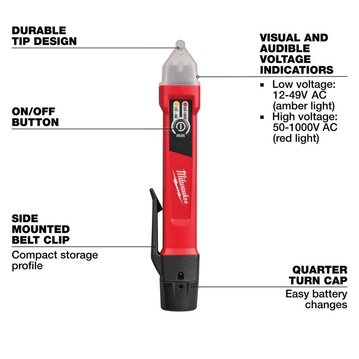 Milwaukee 3208-20 Dual Range Non-Contact Voltage Detector 12V - 1000V AC - 2
