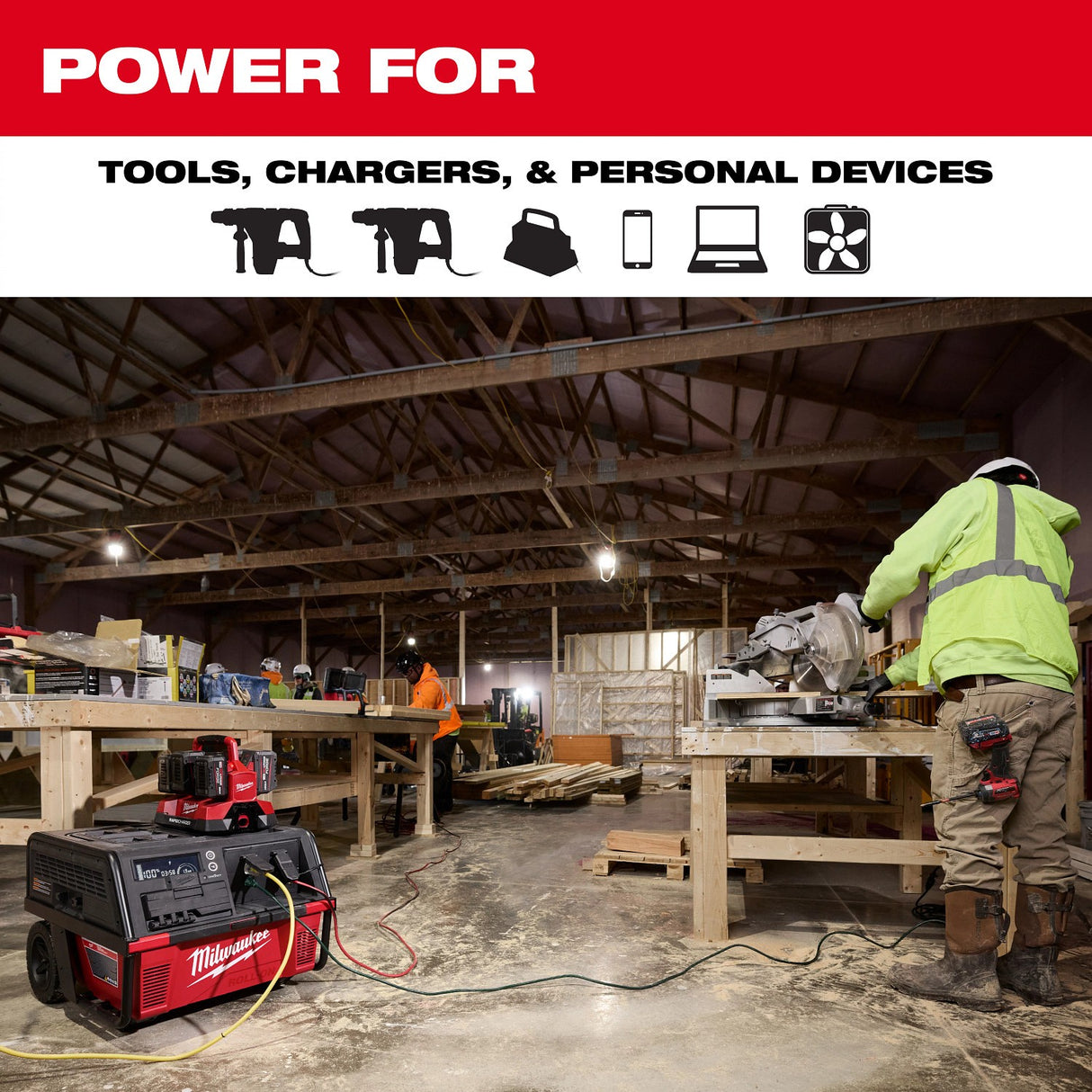 Milwaukee 3301R ROLL-ON 7200W 3600W 6.0kWh Portable Power Supply with Integrated Battery - 8