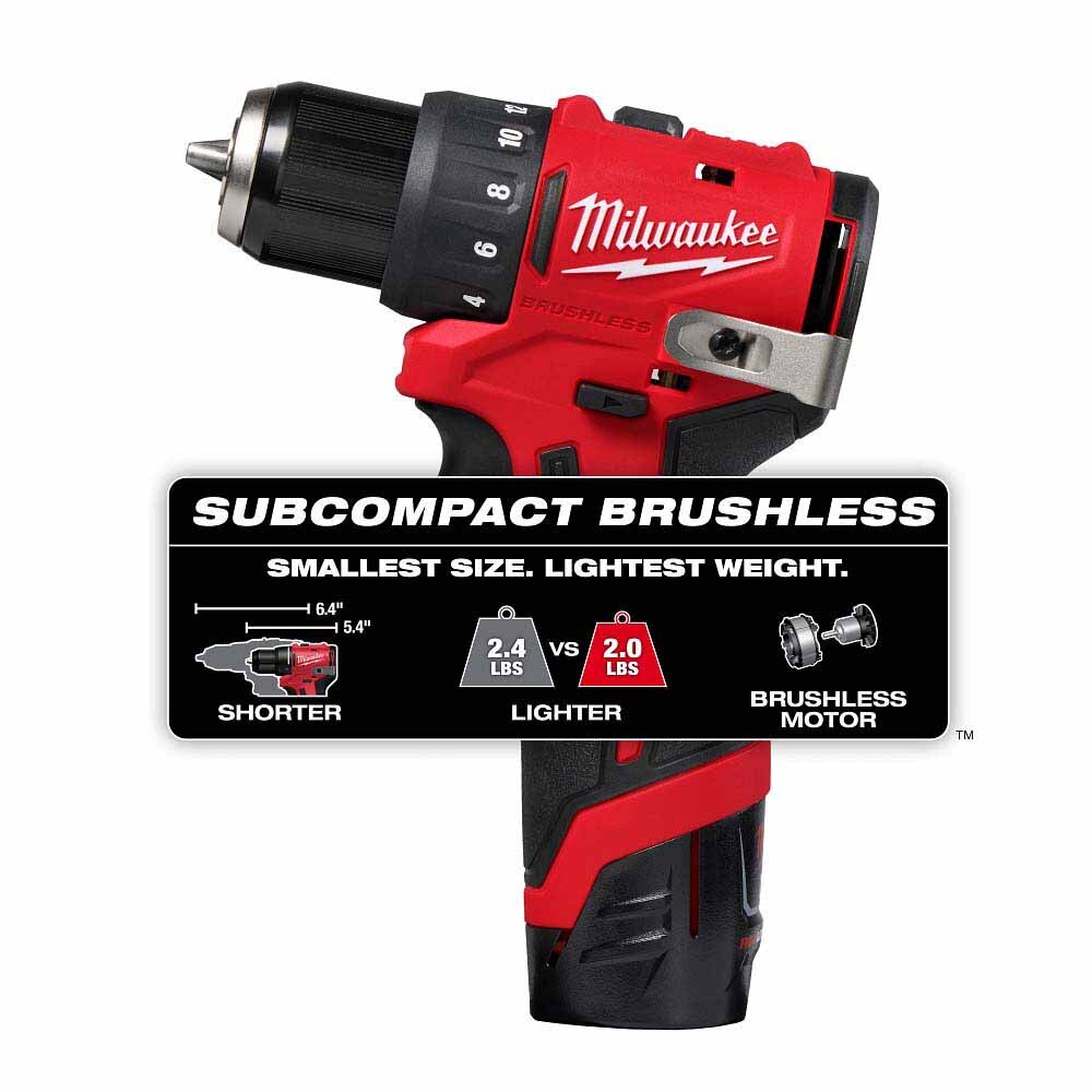 Milwaukee 3401-22 M12 Subcompact Brushless 3/8" Drill/Driver Kit - 2