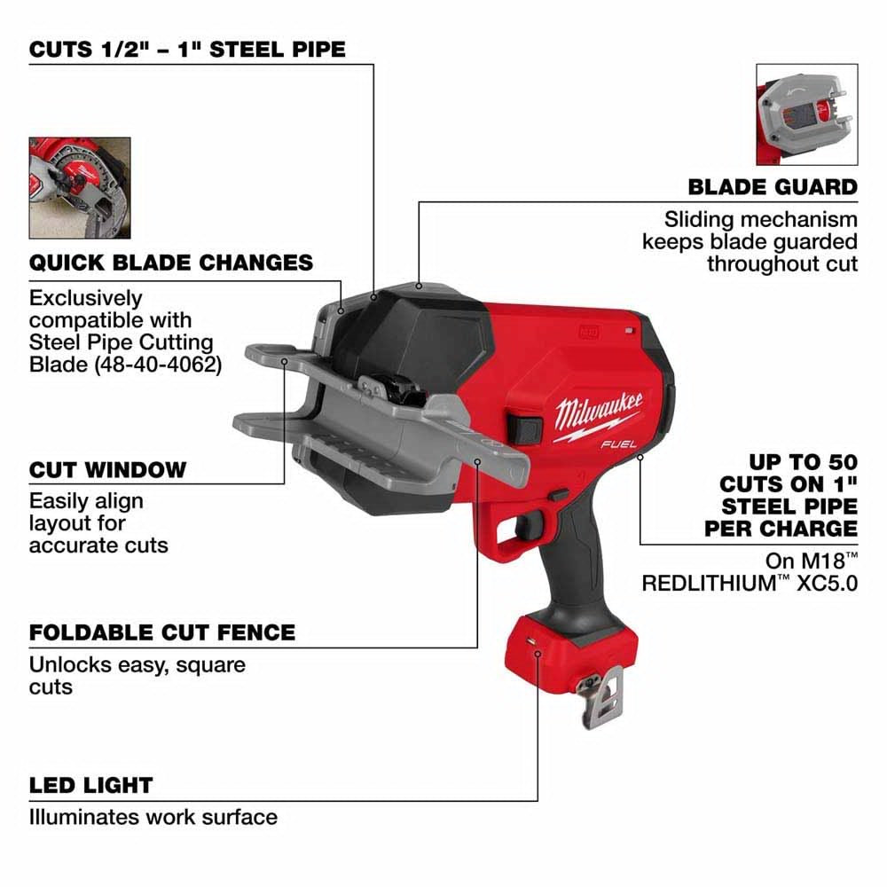 Milwaukee 3469-20 M18 FUEL ½”-1” Steel Pipe Cutter - 2