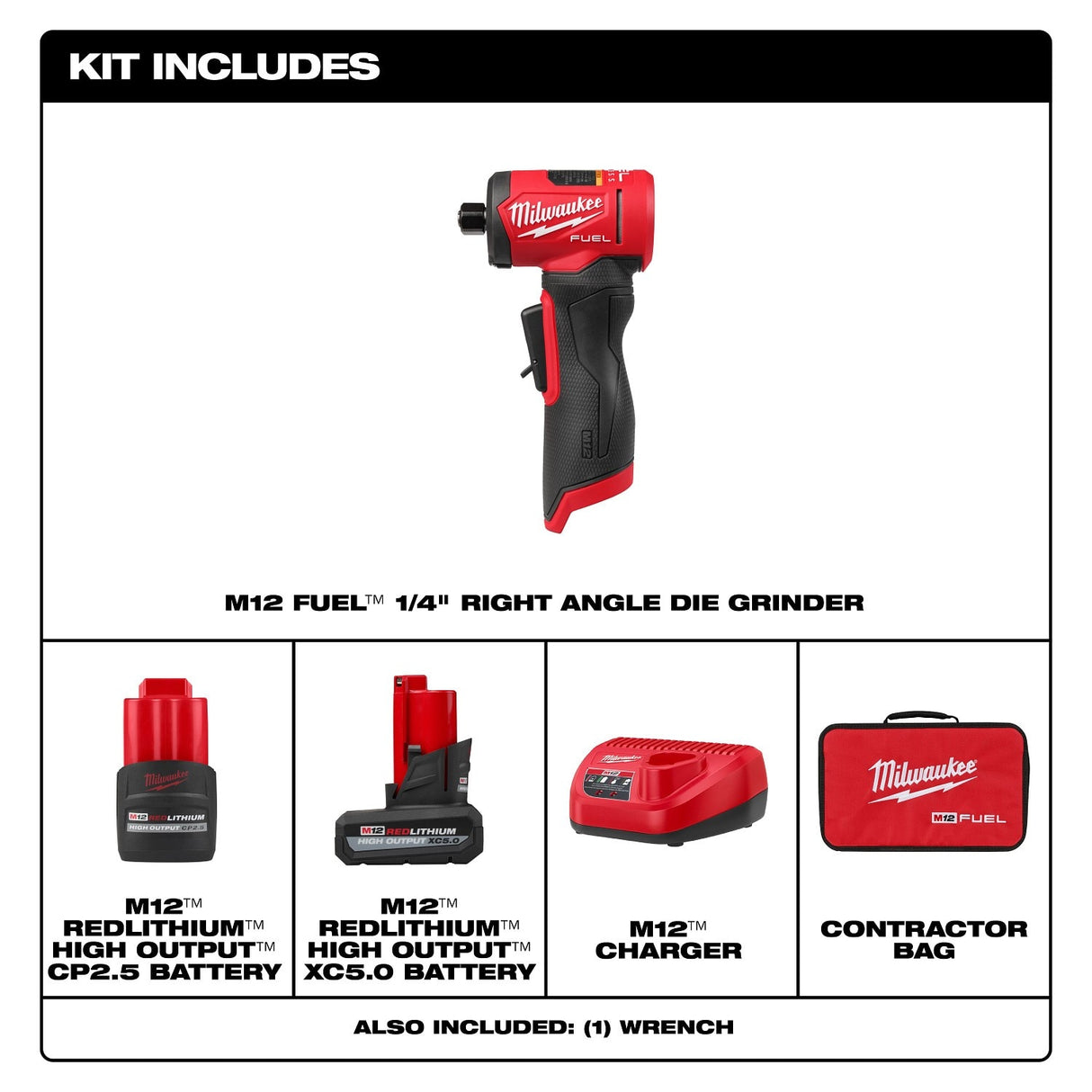Milwaukee 3485-22 M12 FUEL 1/4" Right Angle Die Grinder Kit - 2