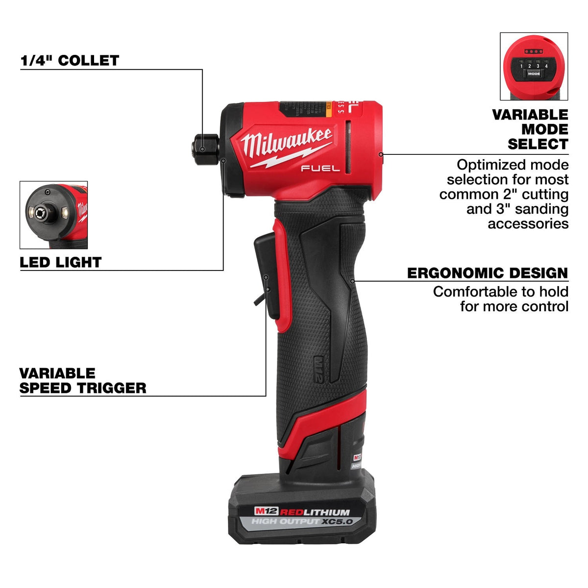 Milwaukee 3485-22 M12 FUEL 1/4" Right Angle Die Grinder Kit - 3