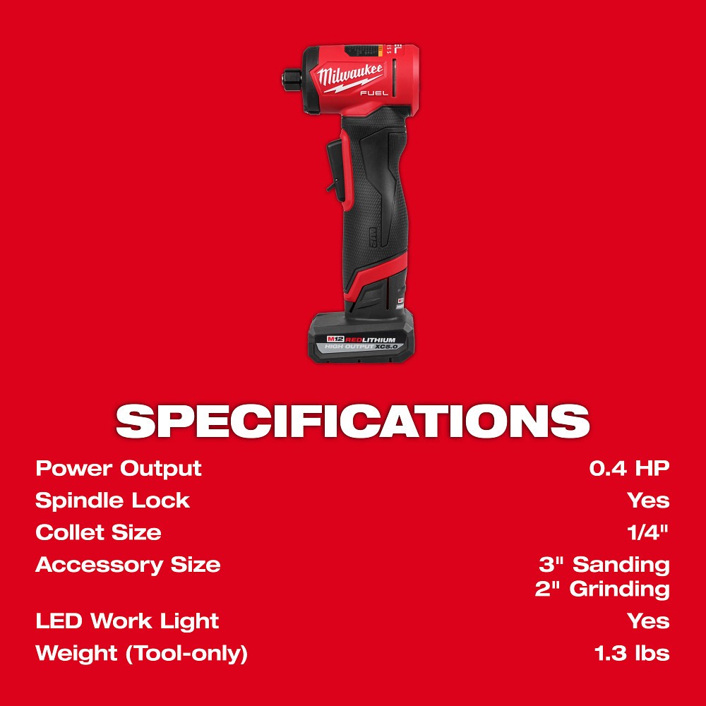 Milwaukee 3485-22 M12 FUEL 1/4" Right Angle Die Grinder Kit - 8
