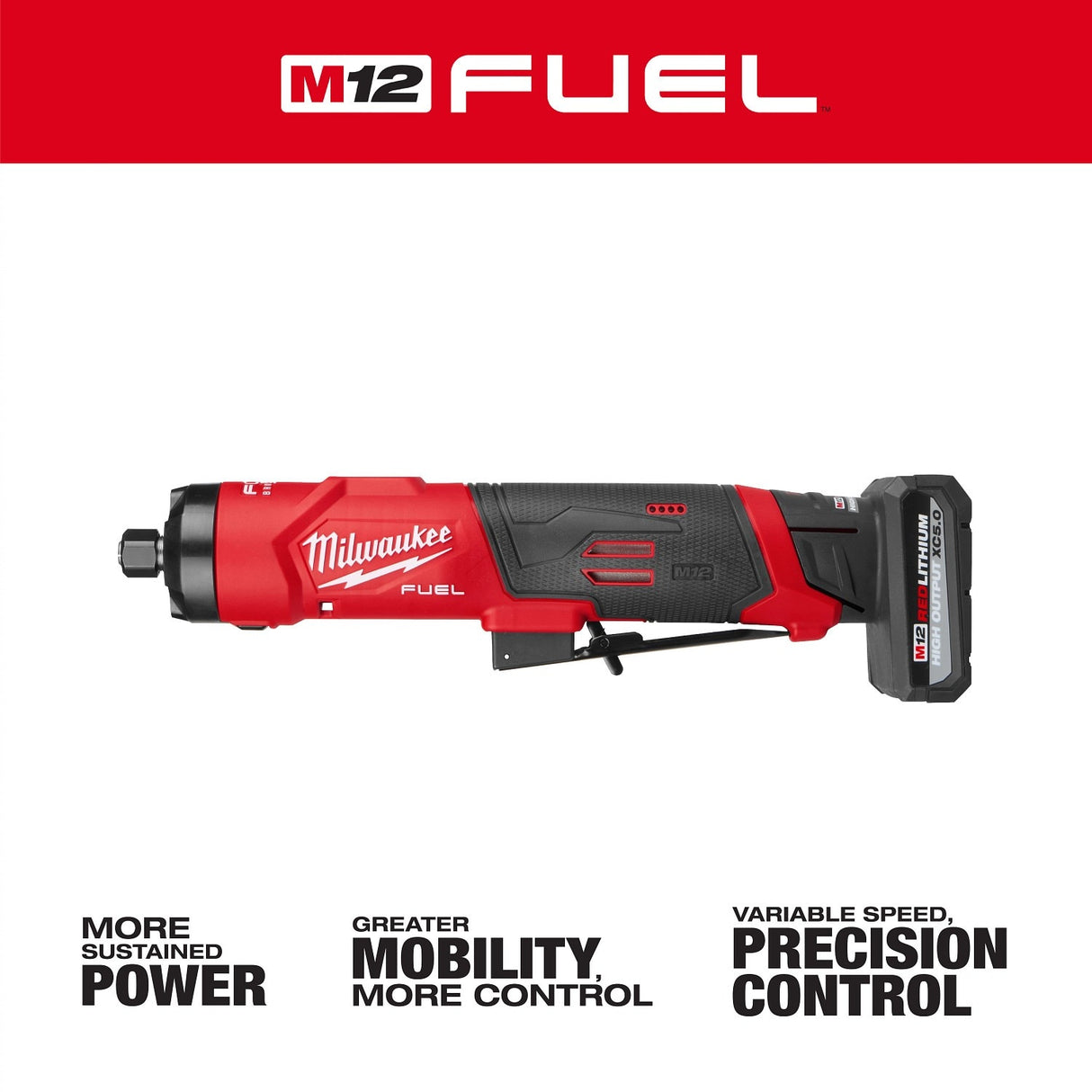 Milwaukee 3486-22 M12 FUEL 1/4" Straight Die Grinder Kit with 2 Batteries and Carrying Case - 3
