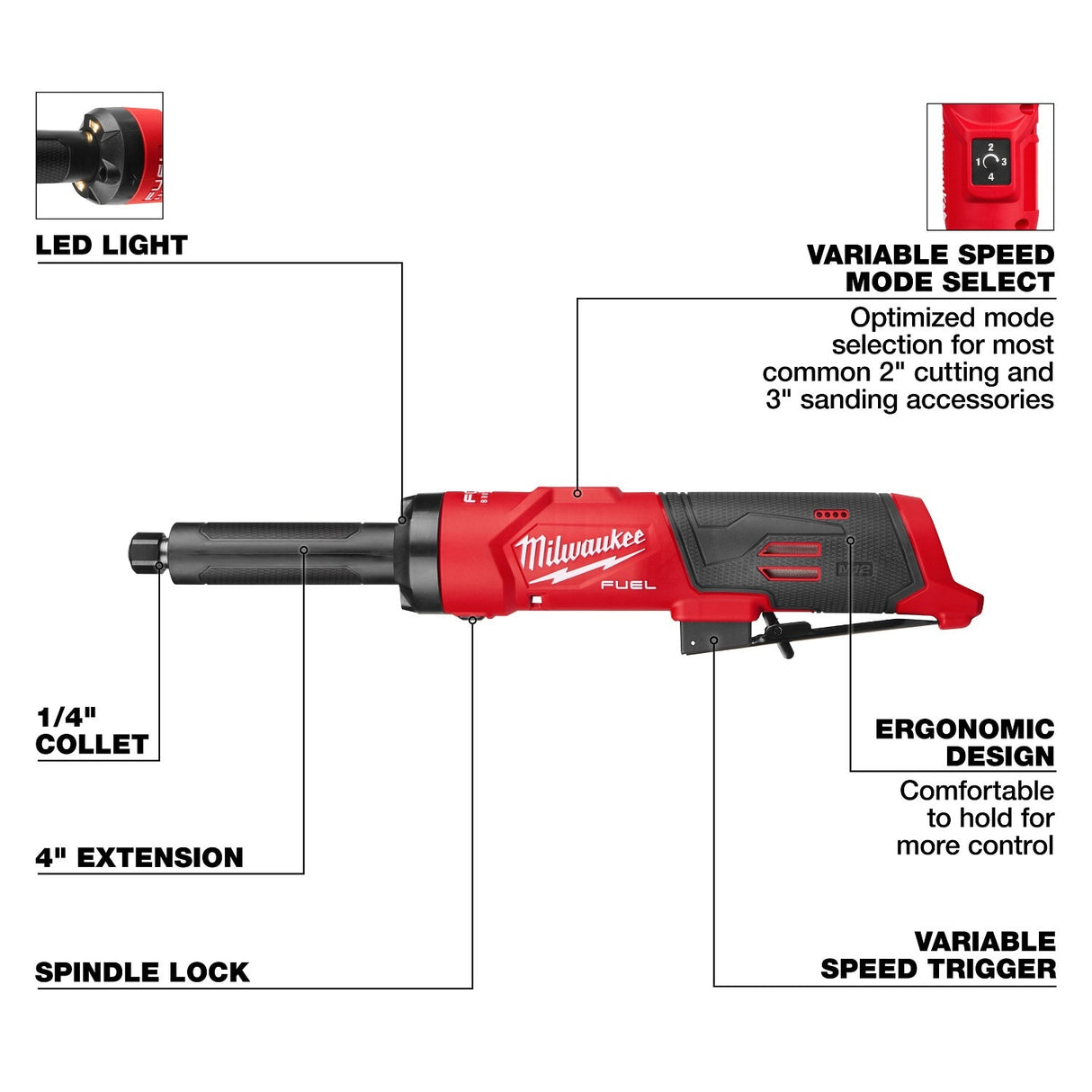 Milwaukee 3487-20 M12 FUEL 1/4" Extended Straight Die Grinder with 4" Shaft - 7