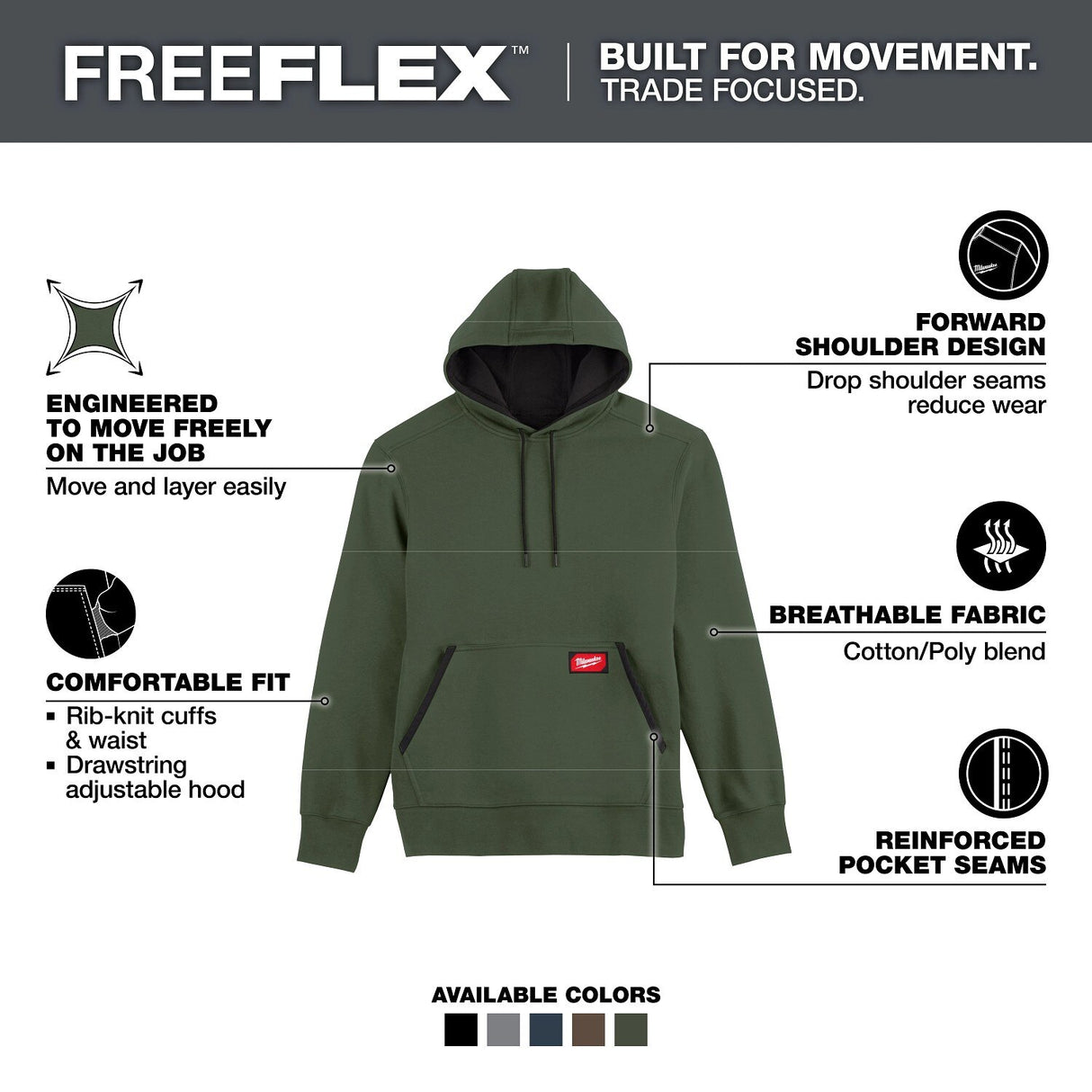 Milwaukee 351E-M FREEFLEX Midweight Pullover Hoodie Green Size M - 2