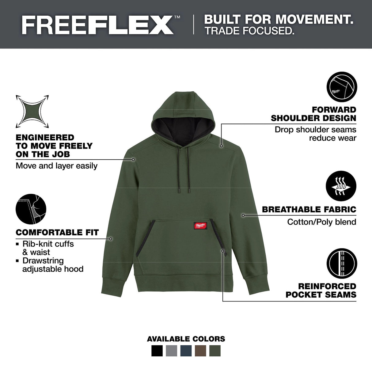 Milwaukee 351E-M FREEFLEX Midweight Pullover Hoodie Green Size M - 2