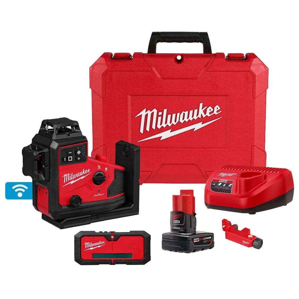 Milwaukee 3642-21 M12 Green 360 3-Plane Laser with Automatic Alignment and Receiver Kit (M12 XC4.0 Battery)