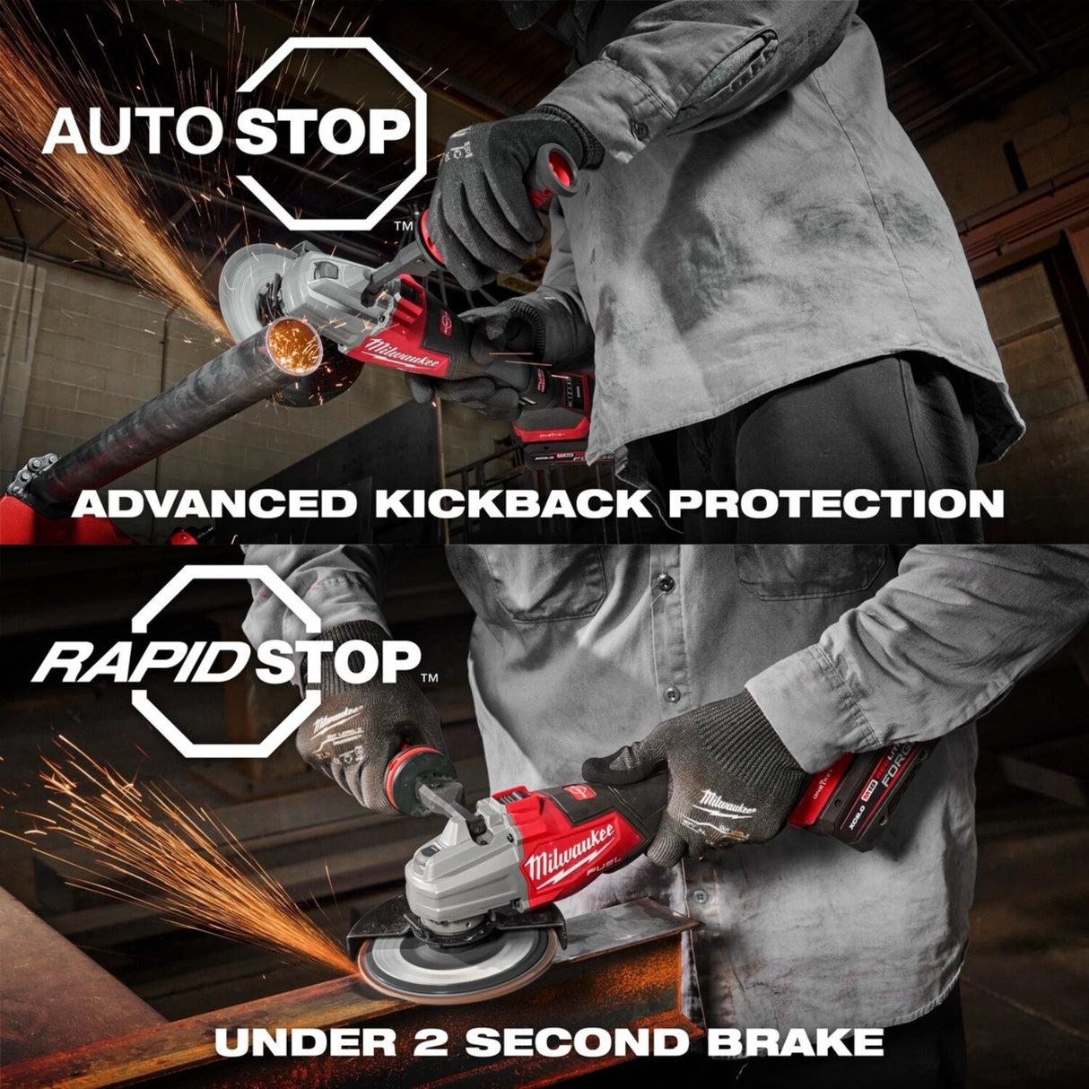 Milwaukee 3676-20 M18 FUEL 4-1/2 to 6 in. Dual-Trigger Variable Speed Braking Angle Grinder, Paddle Switch w/ ONE-KEY - 10