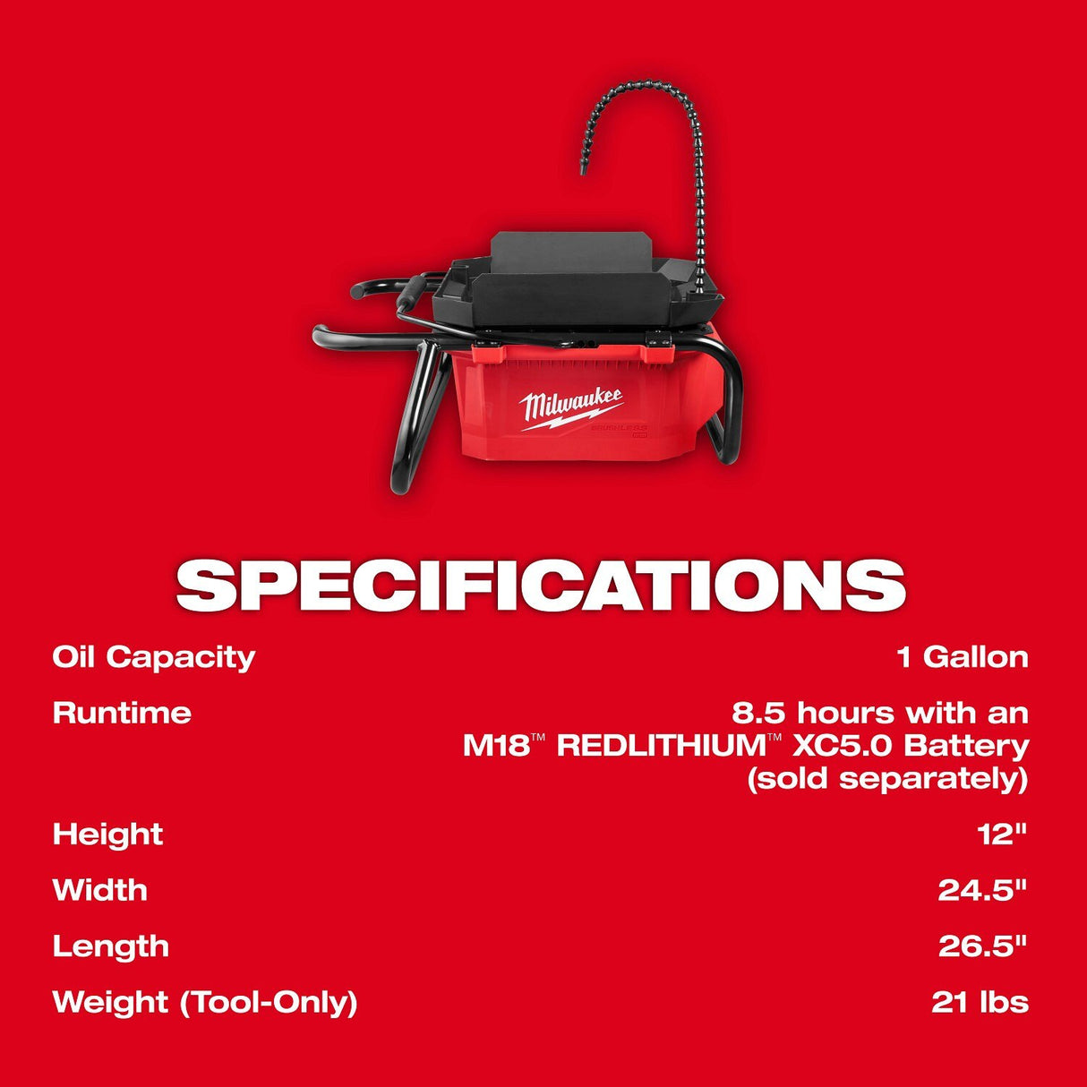 Milwaukee 3874-20 M18 Brushless Pipe Threading Oiler with Self Contained Basin for Cleaner Pipe Threading - 10