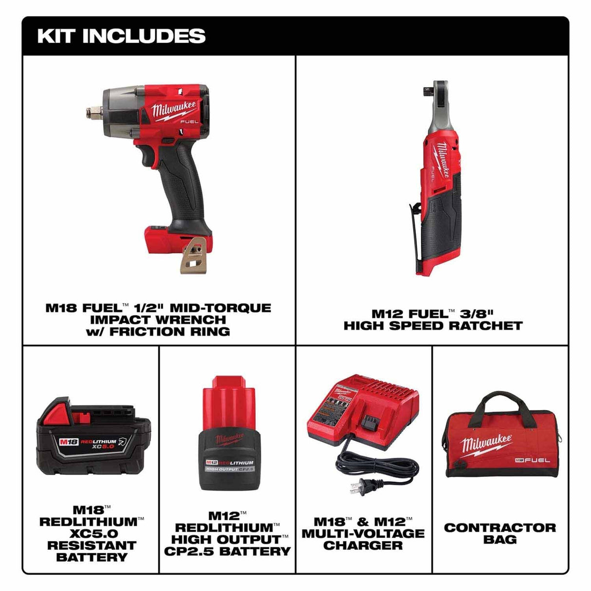 Milwaukee 3890-22 M18 Fuel & M12 Fuel 2-Tool Combo Kit - 2