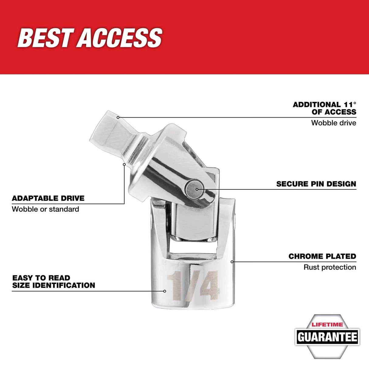Milwaukee 42-04-9106 1/4" Drive Universal Joint with Chrome Plating - 2