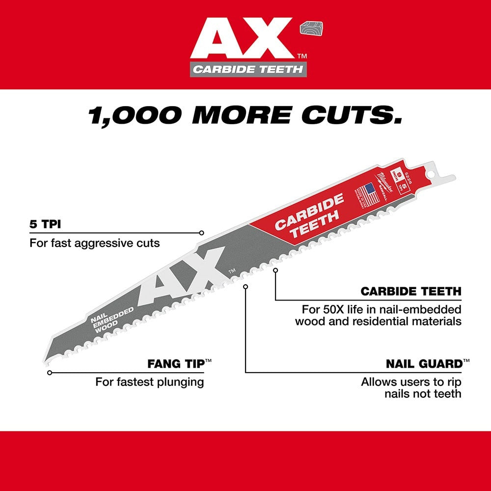 Milwaukee 48-00-5227 Sawzall Blade With Carbide Teeth, 12" 5T - 5