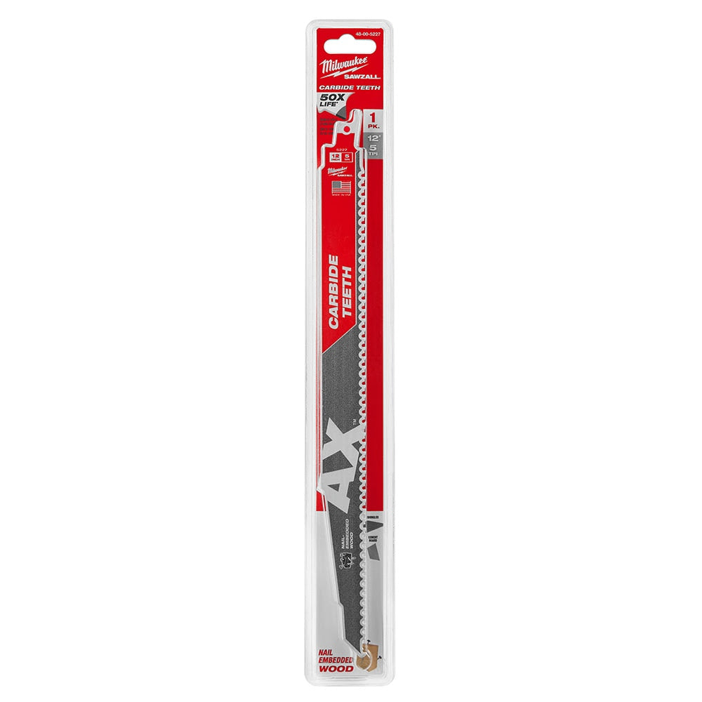Milwaukee 48-00-5227 Sawzall Blade With Carbide Teeth, 12" 5T - 10