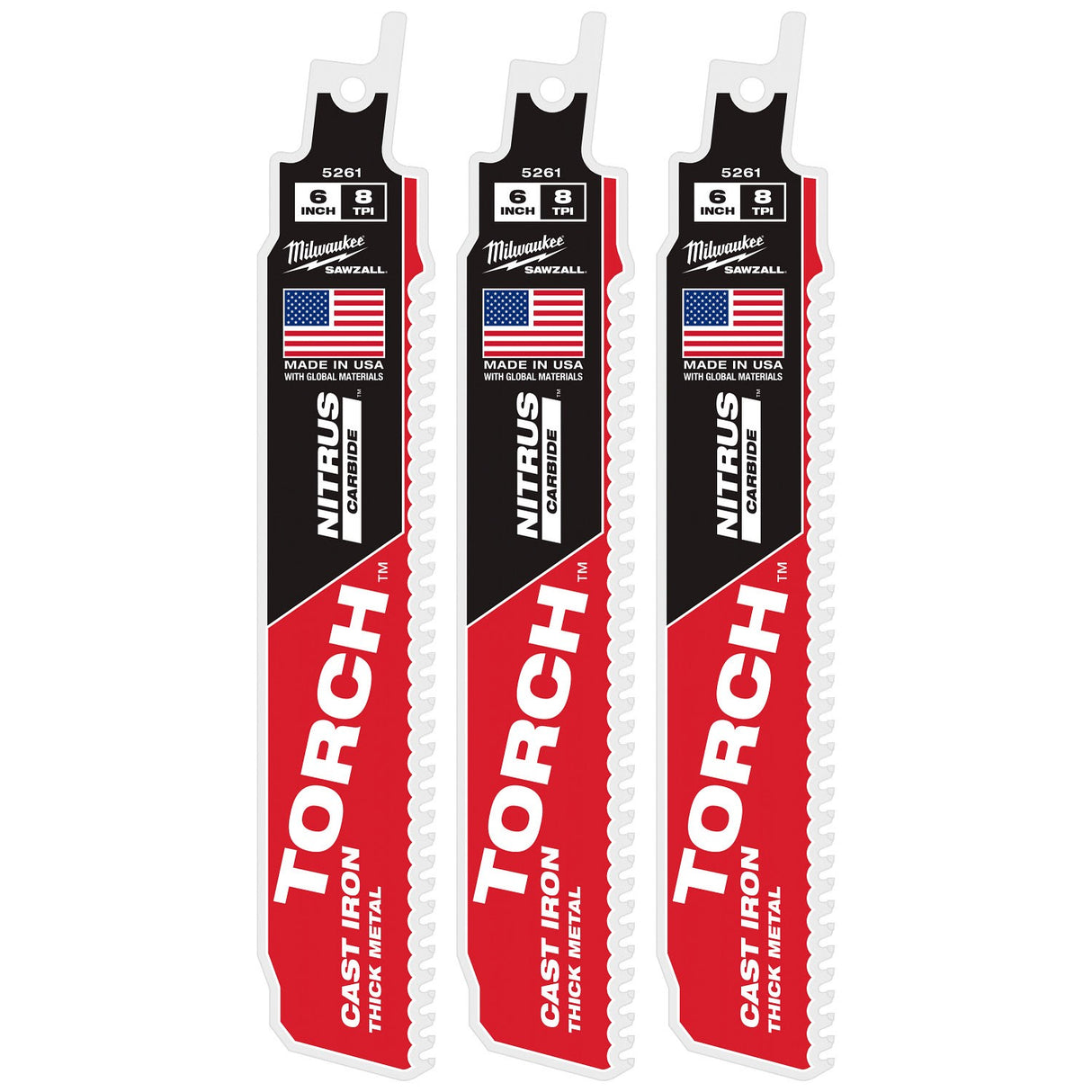 Milwaukee 48-00-5361 6" 7TPI The TORCH with NITRUS CARBIDE for CAST IRON 3PK