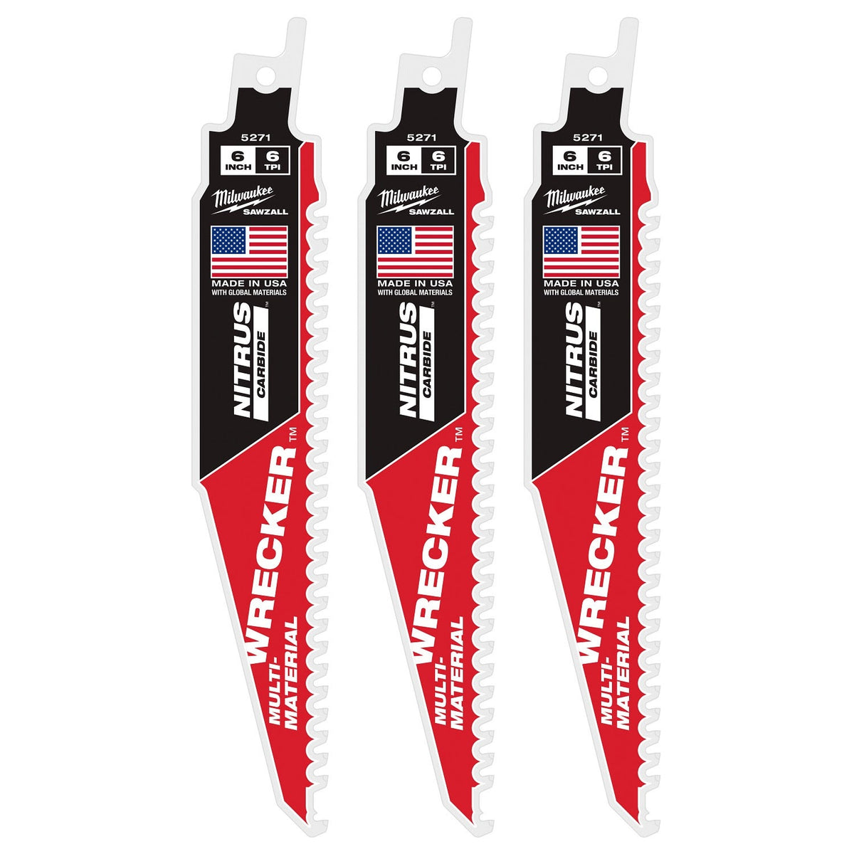 Milwaukee 48-00-5371 6" 6TPI The Wrecker with Nitrus Carbide 3PK