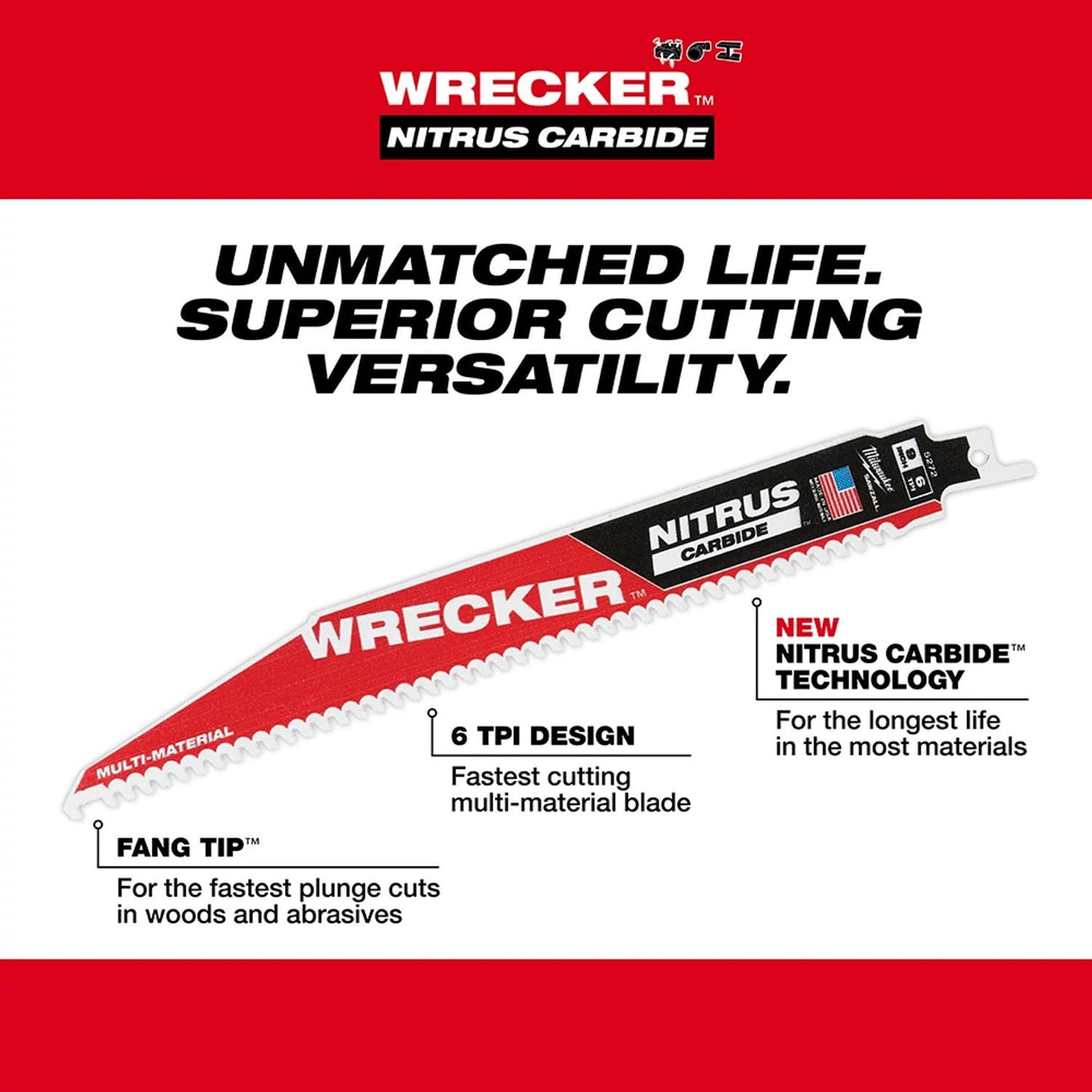 Milwaukee 48-00-5373 12" 6TPI The Wrecker with Nitrus Carbide 3PK - 6