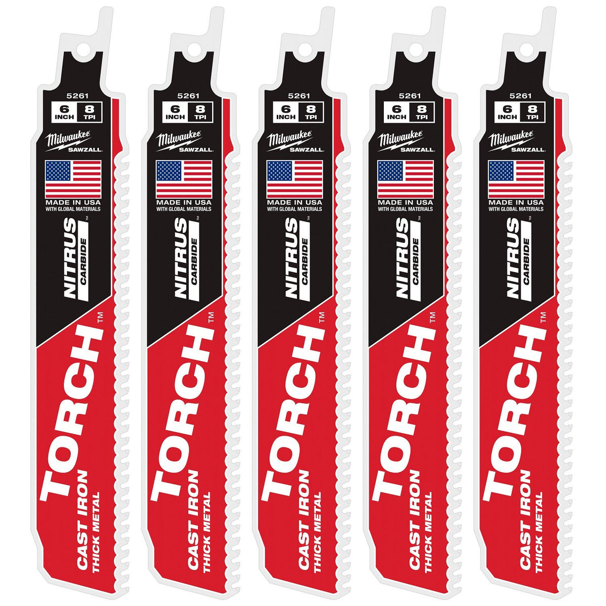 Milwaukee 48-00-5561 6" 7TPI The TORCH with NITRUS CARBIDE for CAST IRON 5PK