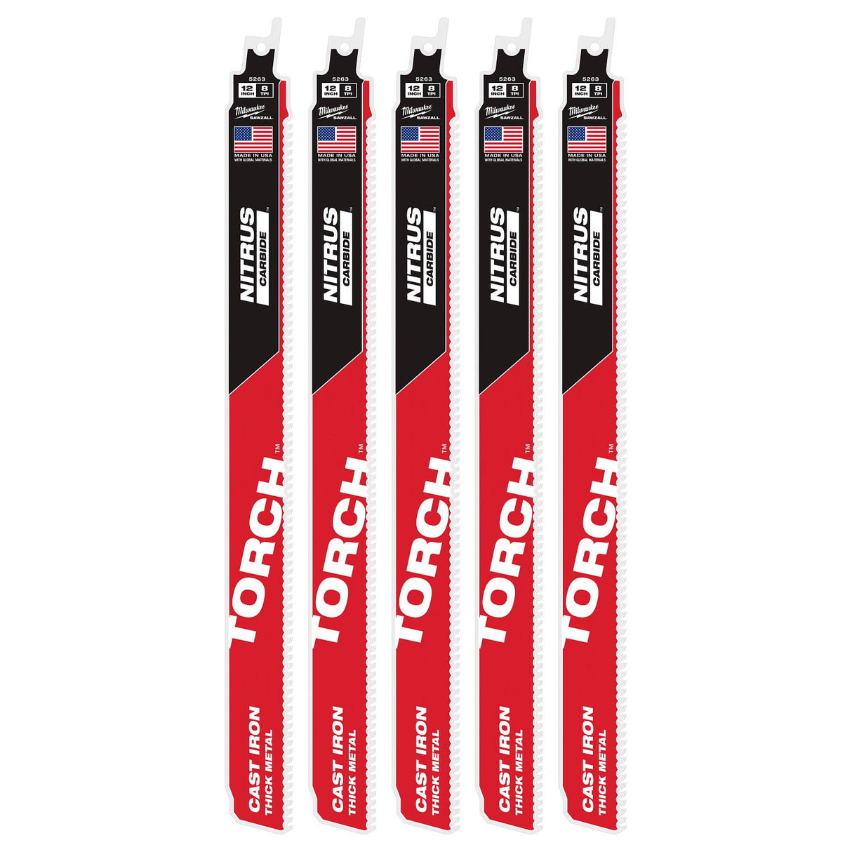 Milwaukee 48-00-5563 12” 7TPI The TORCH™ with NITRUS Carbide™ for Cast Iron SAWZALL® Blade (5 Pack)