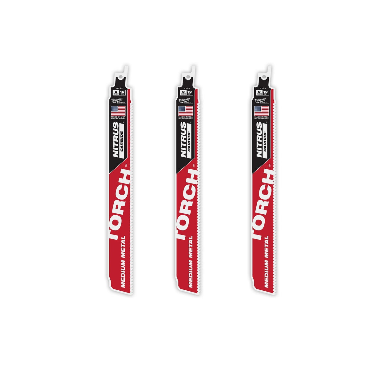 Milwaukee 48-00-6352 9" Reciprocating Saw Blade 10TPI The TORCH with NITRUS CARBIDE Teeth for Medium Metal 3PK