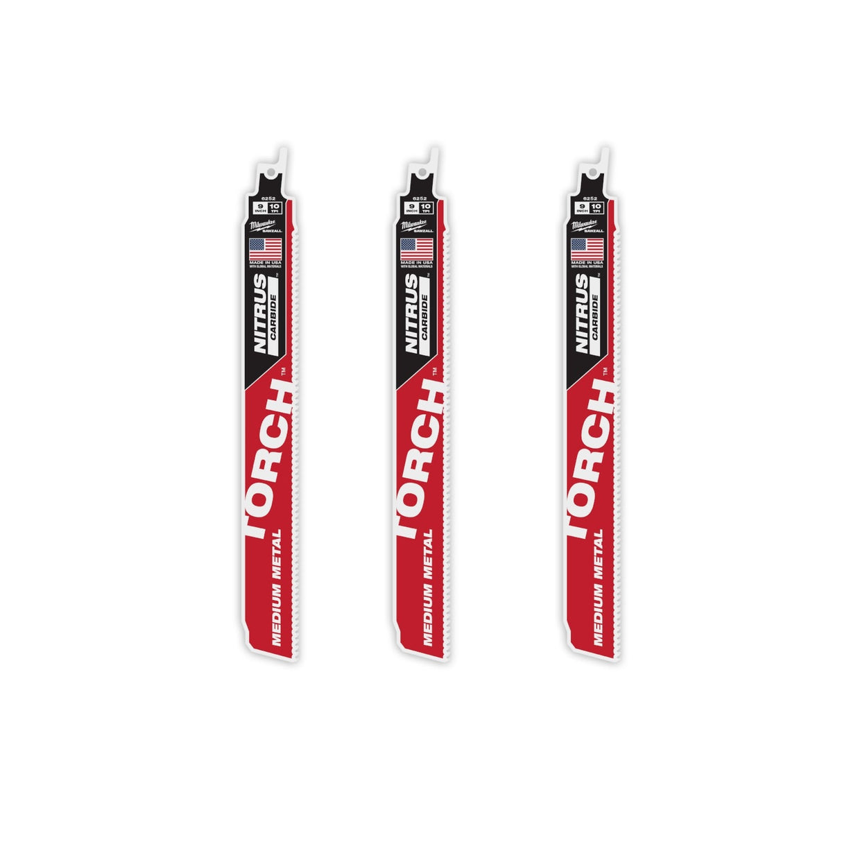 Milwaukee 48-00-6352 9" Reciprocating Saw Blade 10TPI The TORCH with NITRUS CARBIDE Teeth for Medium Metal 3PK - 14