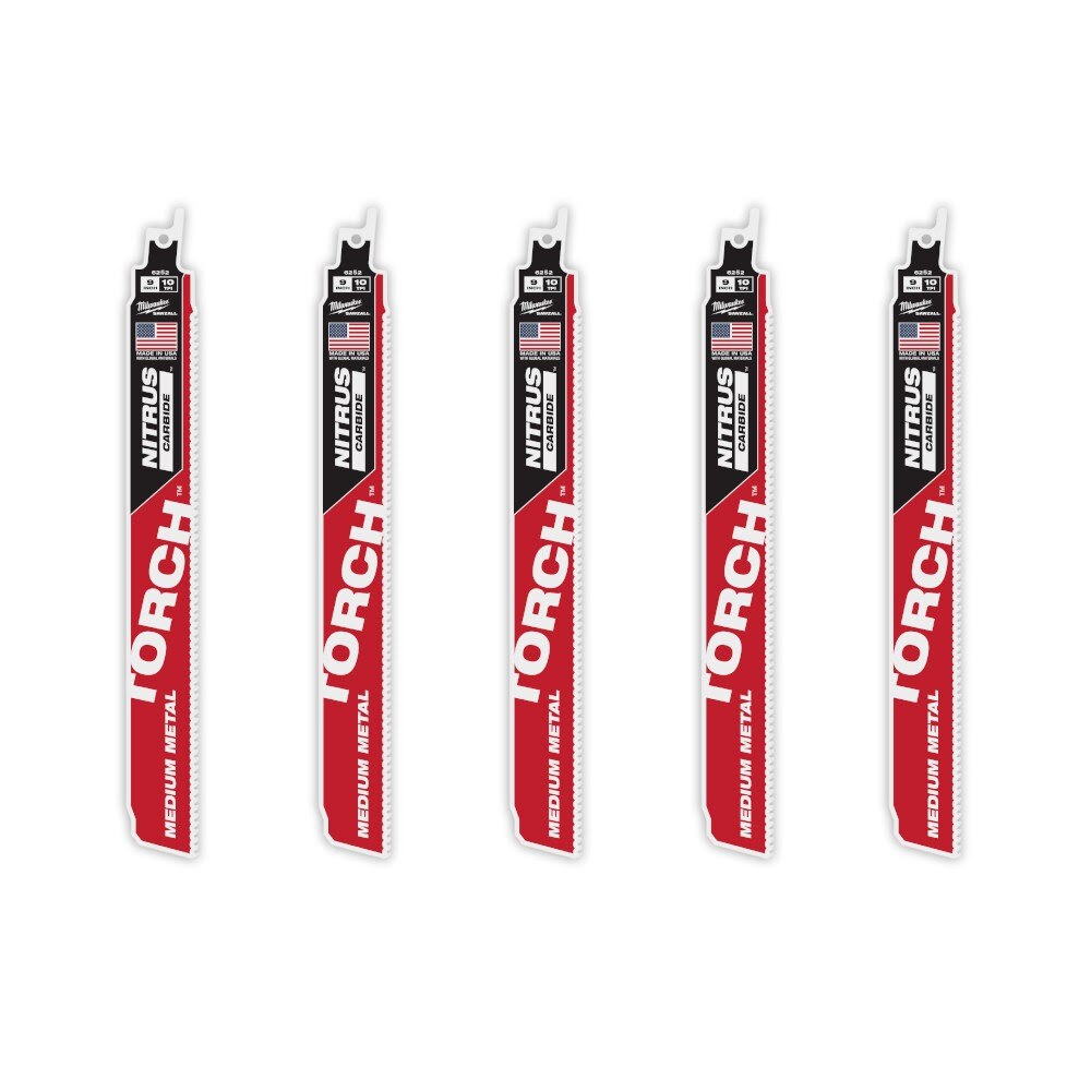 Milwaukee 48-00-6552 9" Reciprocating Saw Blade 10TPI The TORCH with NITRUS CARBIDE Teeth for Medium Metal 5PK