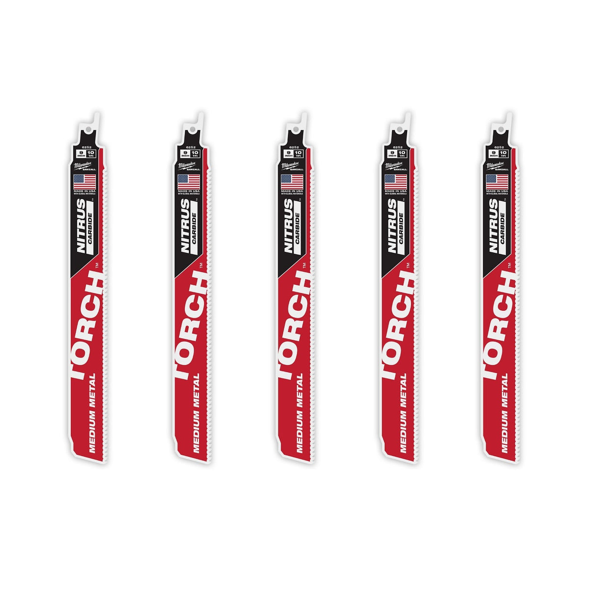 Milwaukee 48-00-6552 9" Reciprocating Saw Blade 10TPI The TORCH with NITRUS CARBIDE Teeth for Medium Metal 5PK