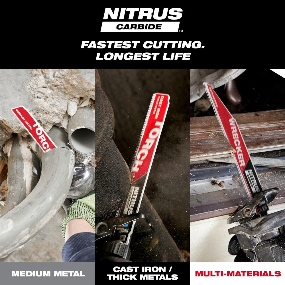 Milwaukee 48-00-6552 9" Reciprocating Saw Blade 10TPI The TORCH with NITRUS CARBIDE Teeth for Medium Metal 5PK - 7