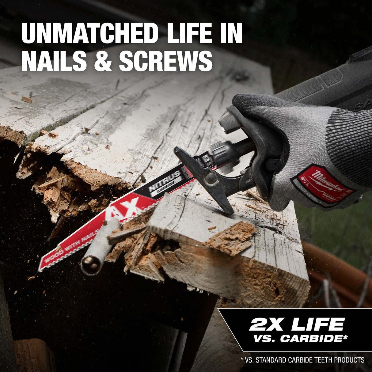 Milwaukee 48-00-7252 9" 5 TPI NITRUS Carbide Teeth SAWZALL Blade for Wood with Nails - 4