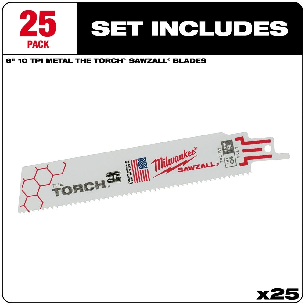 Milwaukee 48-00-8712 6" x 10TPI Super Sawzall Demolition Blade 25-Pack - 2