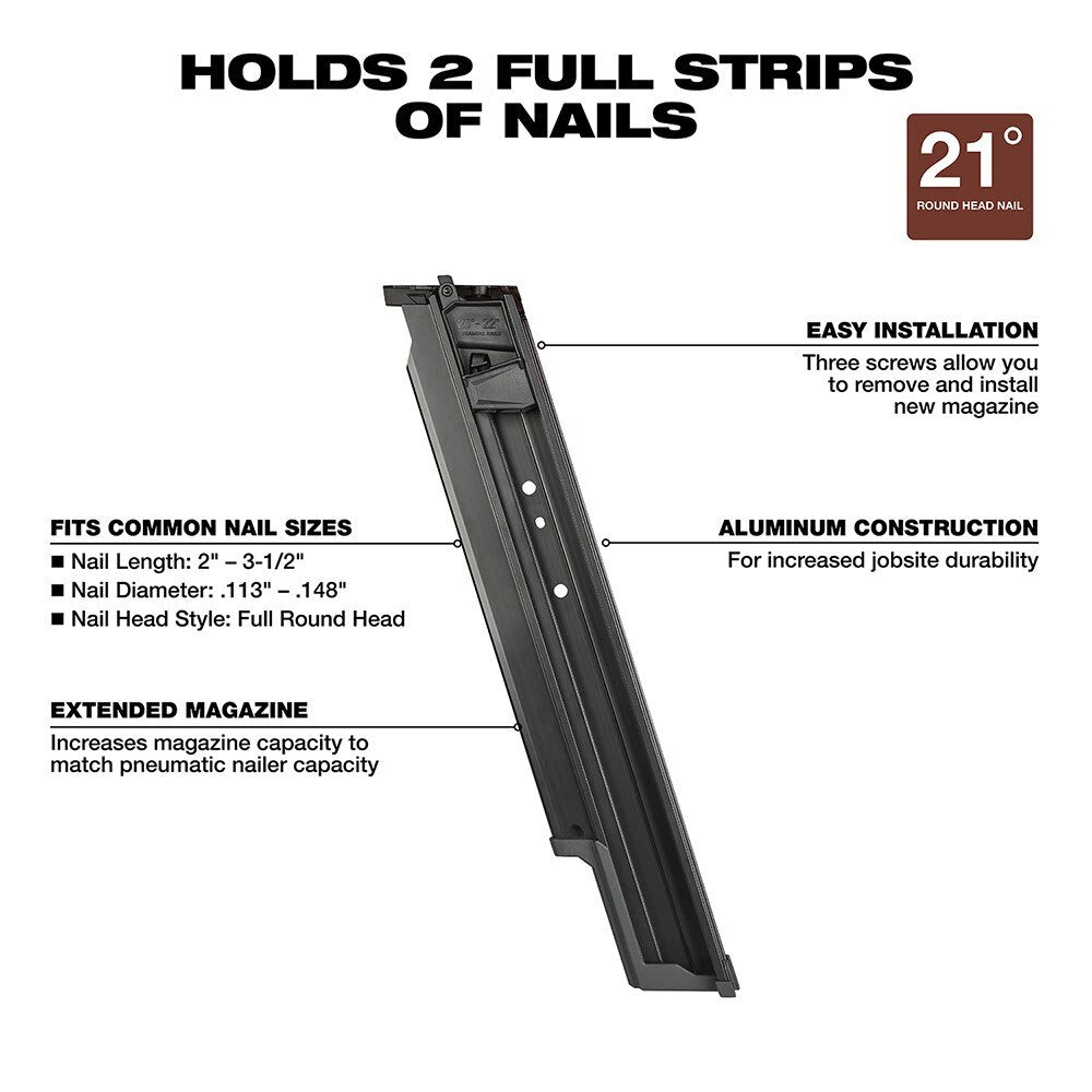 Milwaukee 48-08-2744 21 Degree Framing Nailer Extended Capacity Magazine - 3