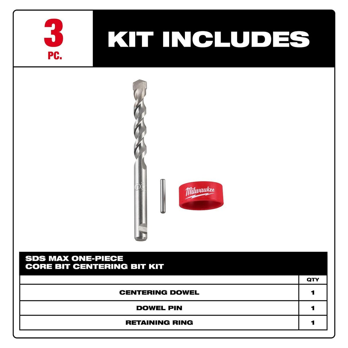 Milwaukee 48-20-5498 SDS Max One-Piece Core Bit Centering Bit Kit for Precise Coring Starts - 2