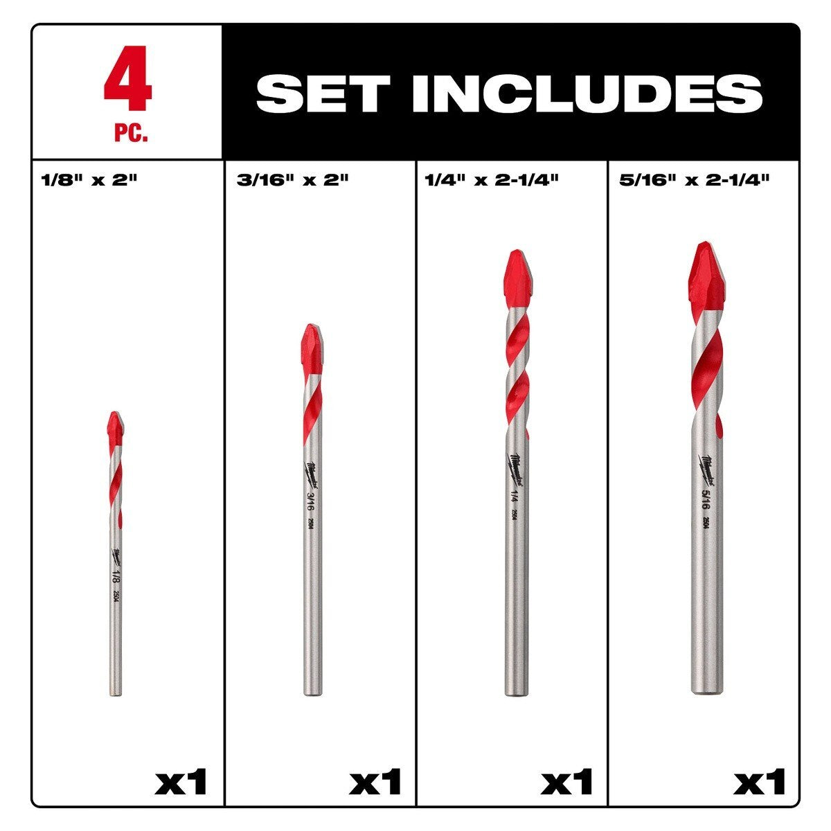 Milwaukee 48-20-8788 Carbide Tipped Hard Tile and Glass Drill Bit Set (4 Piece Set) - 2