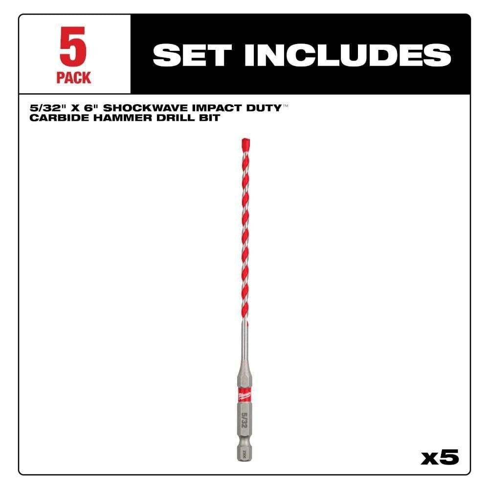 Milwaukee 48-20-9155 SHOCKWAVE Carbide Hammer Drill Bit for Concrete, Brick and Block (5 Pack) - 4